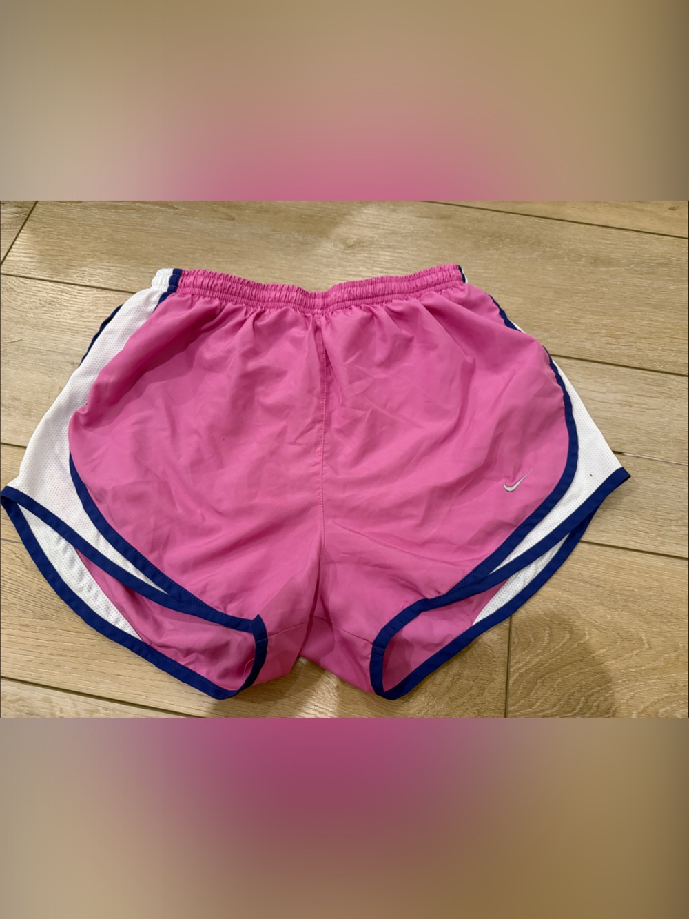 Nike Pink Women's Athletic Shorts with Blue Trim M